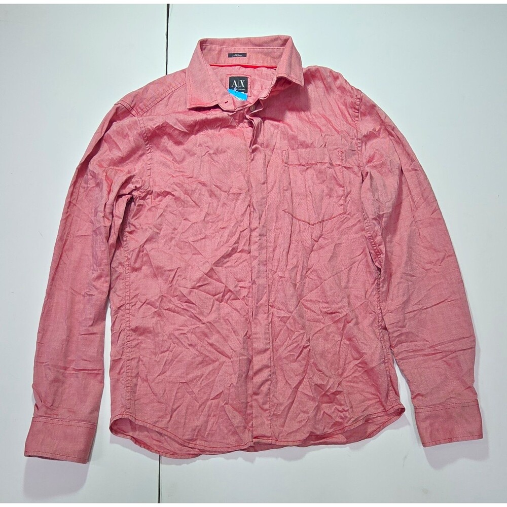 Armani Exchange Men's L Red/White Microcheck Slim Long Sleeve Button-Up Shirt